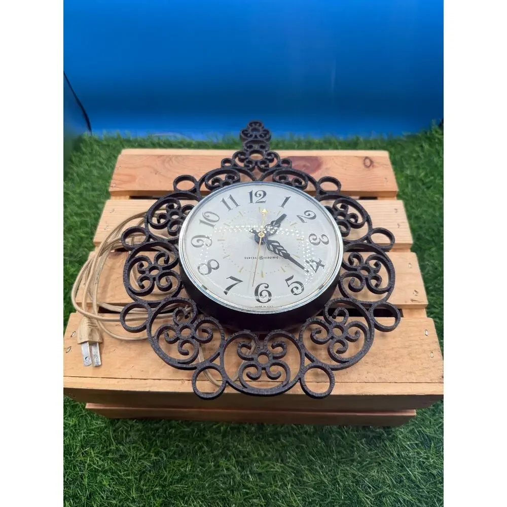 Vintage General Electric Faux Wrought Iron Electric Wall Clock - Model 2131A